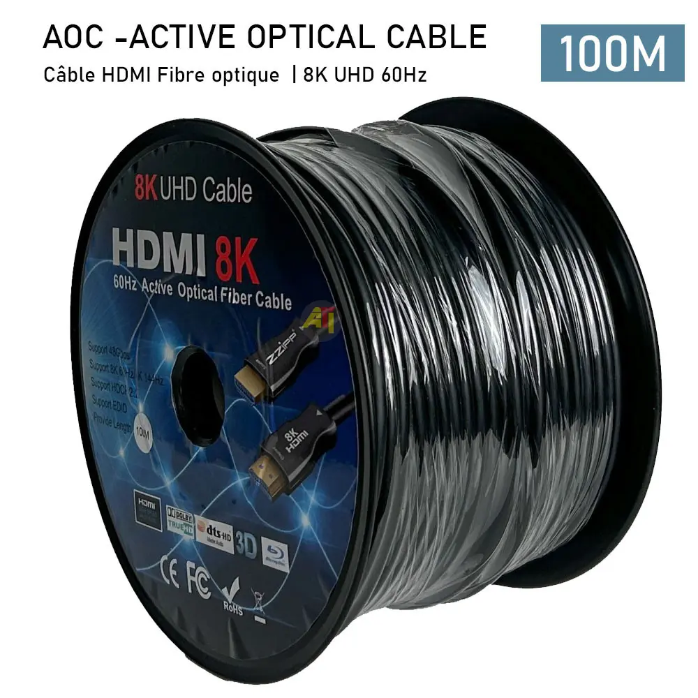 CÂBLE FIBRE OPTIQUE HDMI 4K-8K – 100 MÈTRES